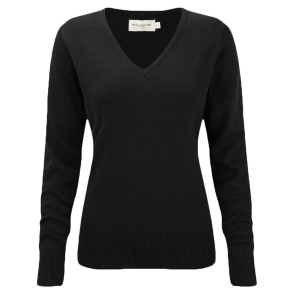 Russell Collection Ladies Cotton Acrylic V Neck Sweater Thumbnail